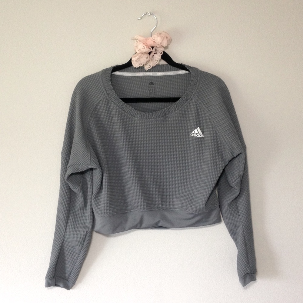 adidas Grey Long Sleeve Running Athletic Cropped Top